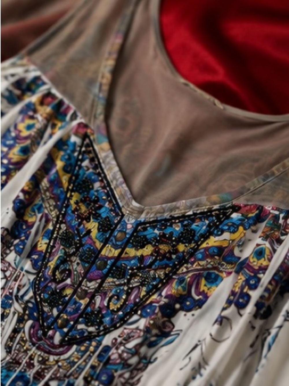 ONE WORLD White Paisley Fringe Tank with Blue and Multicolor Accents - Picture 3 of 6